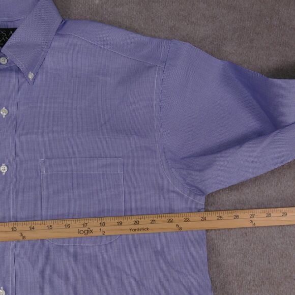 Jos A Bank Traveler Shirt Men 16 - 32 Blue  Button Down Long Sleeve - Picture 9 of 13